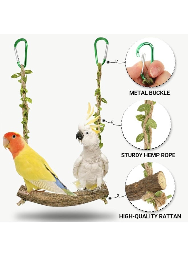 Wood Birds Cage Swing, Bird Perch Stand with Metal Hooks, Parrot Rope Swing Hanging Toy, Bird Chewing Toy, Training Stand Holder for Budgie Conure Finches, Cockatiel, Lovebird - Image 4